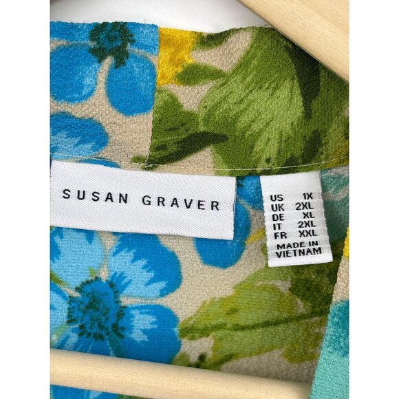 Susan Graver Textured Stretch Woven Floral Print Open Front Cardigan 1X - Picture 4 of 6